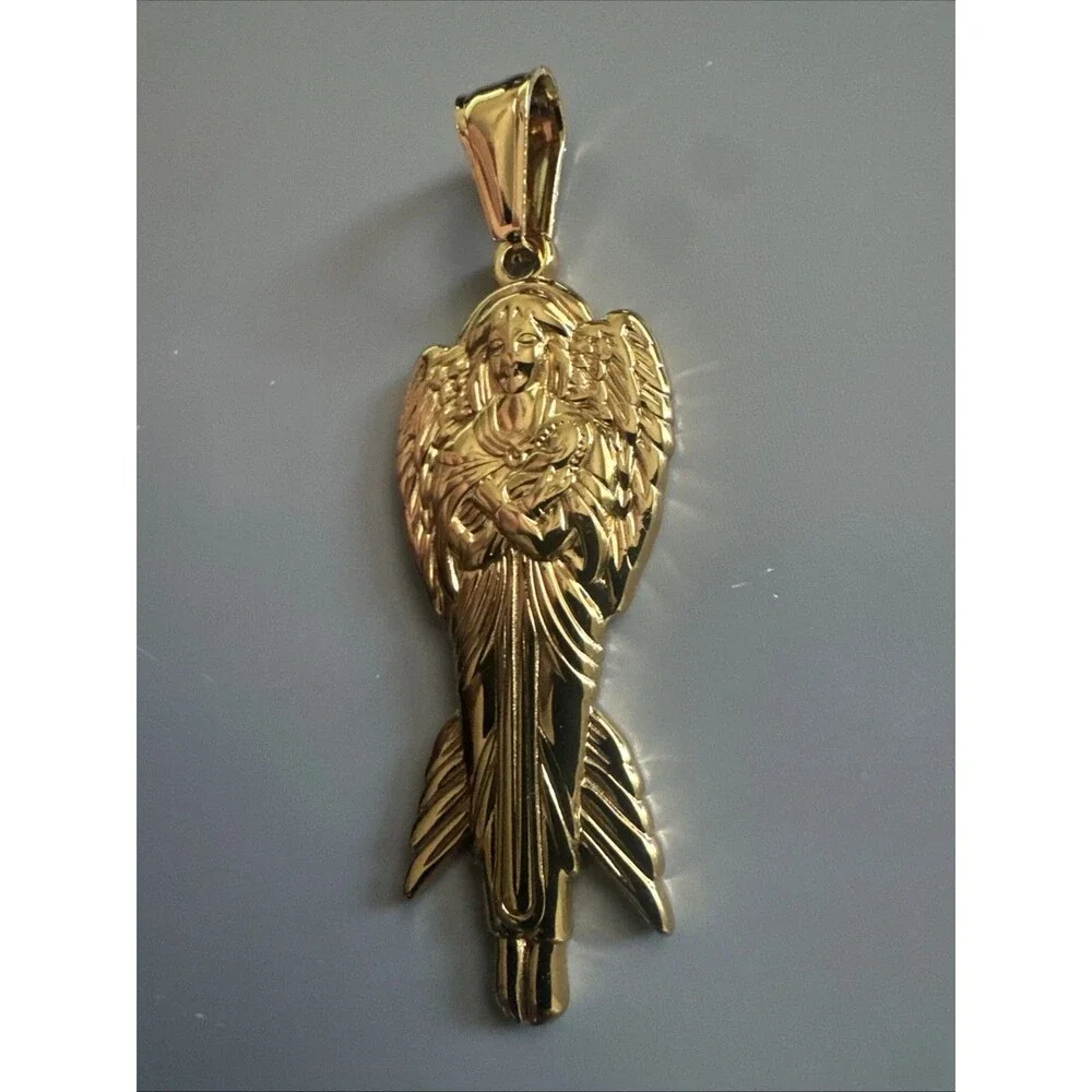 Angel of New Hope Stainless Steel Pendant Religious 24” Chain Jesus Christ Gold